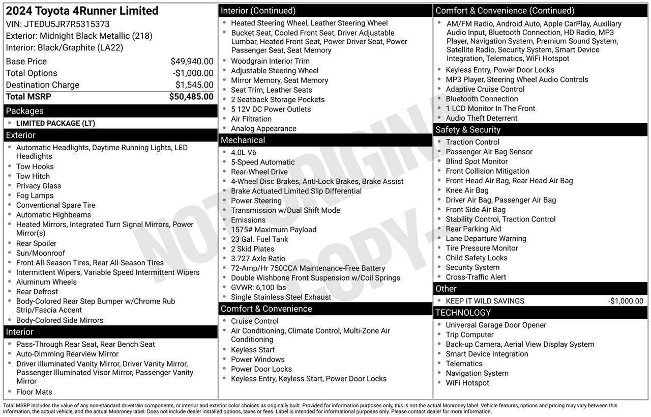 Toyota 4Runner Limited 2WD 2024