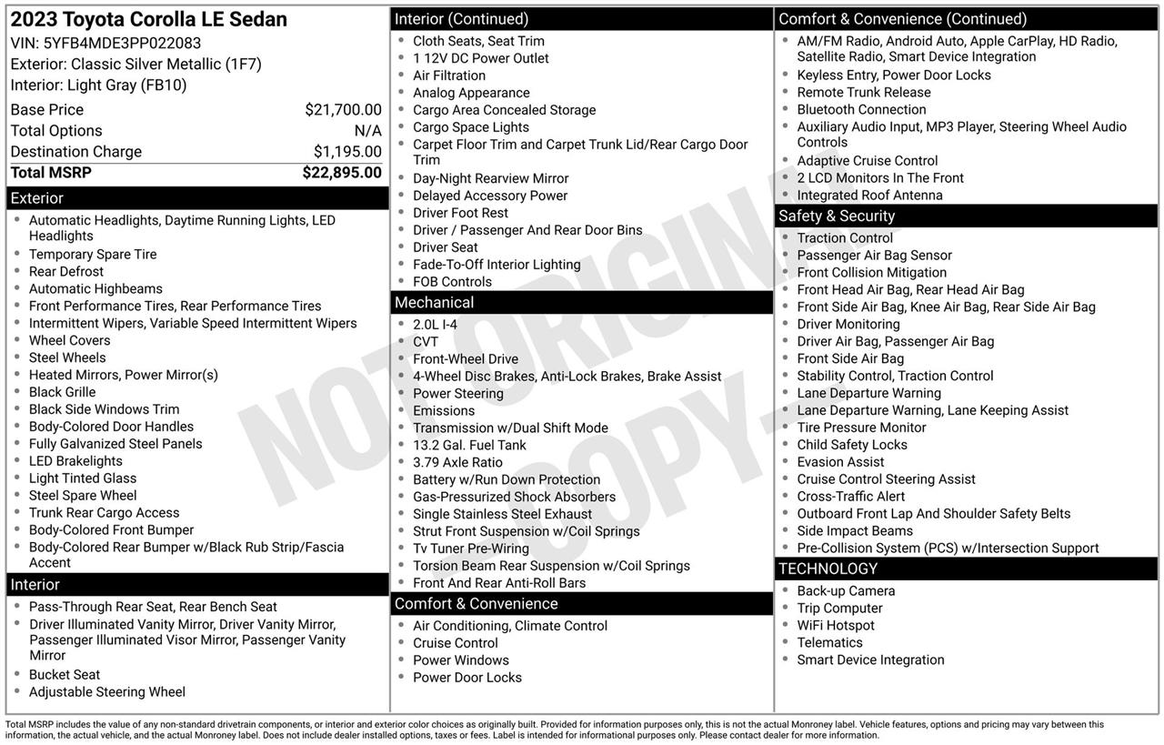 Toyota Corolla LE 2023