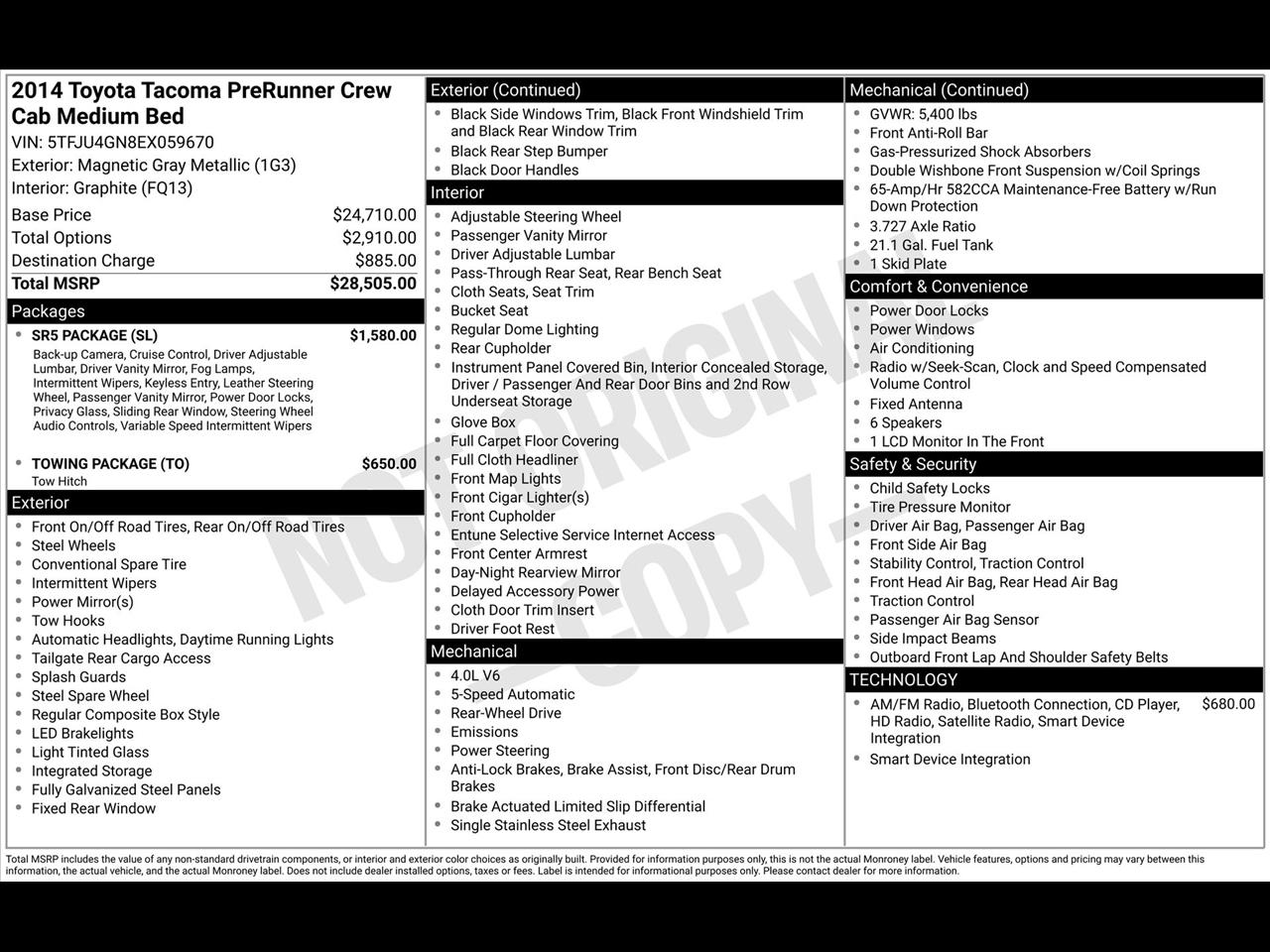 Toyota Tacoma PreRunner Double Cab V6 5AT 2WD 2014
