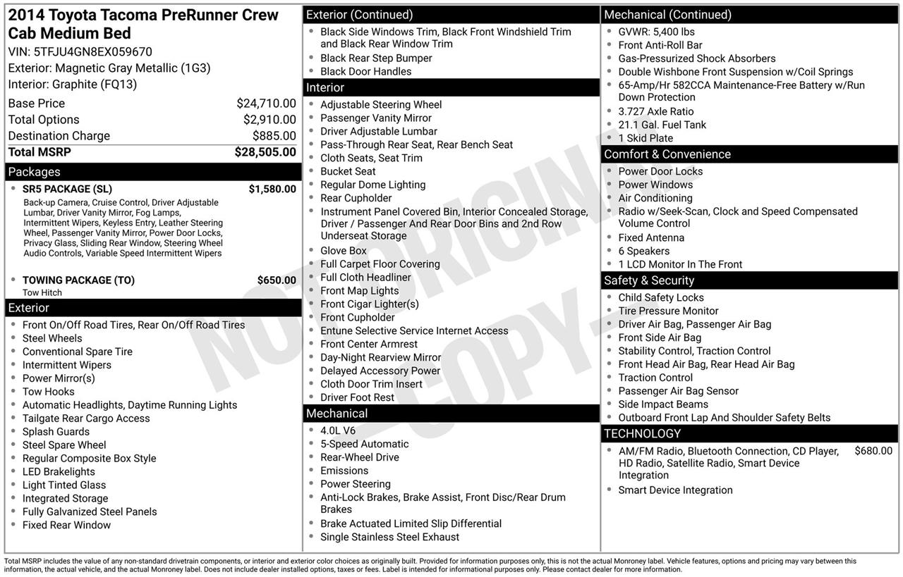 Toyota Tacoma PreRunner Double Cab V6 5AT 2WD 2014
