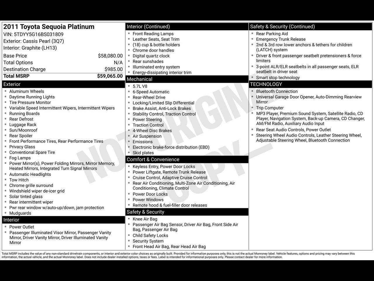 Toyota Sequoia Plantium 2WD 2011