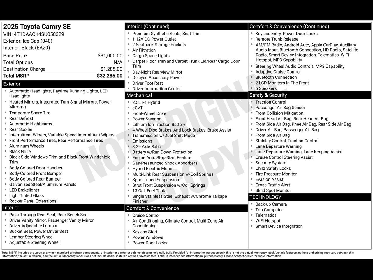 Toyota Camry Hybrid XLE 2025