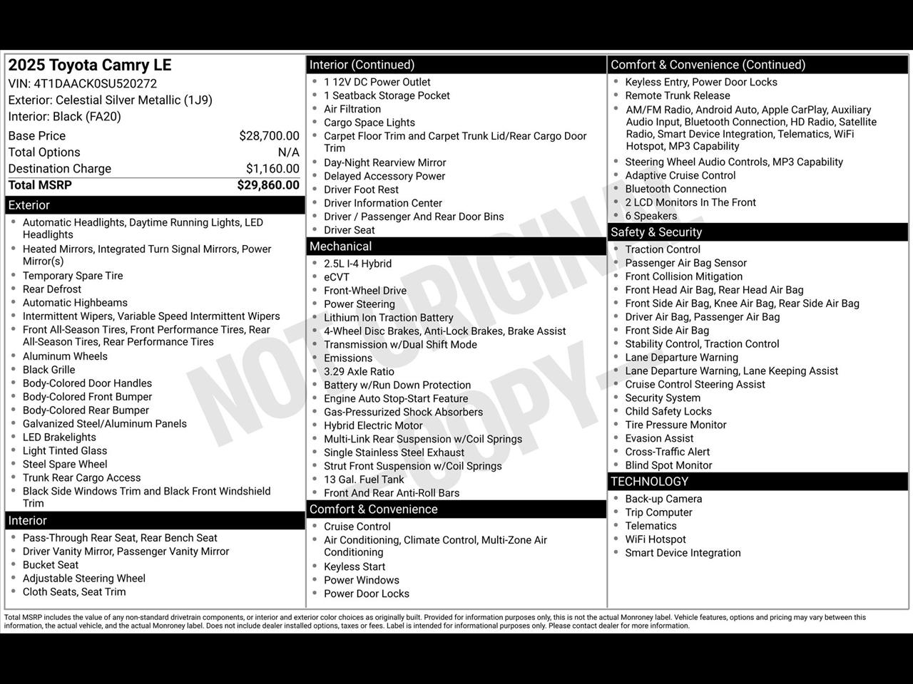 Toyota Camry Hybrid XLE 2025