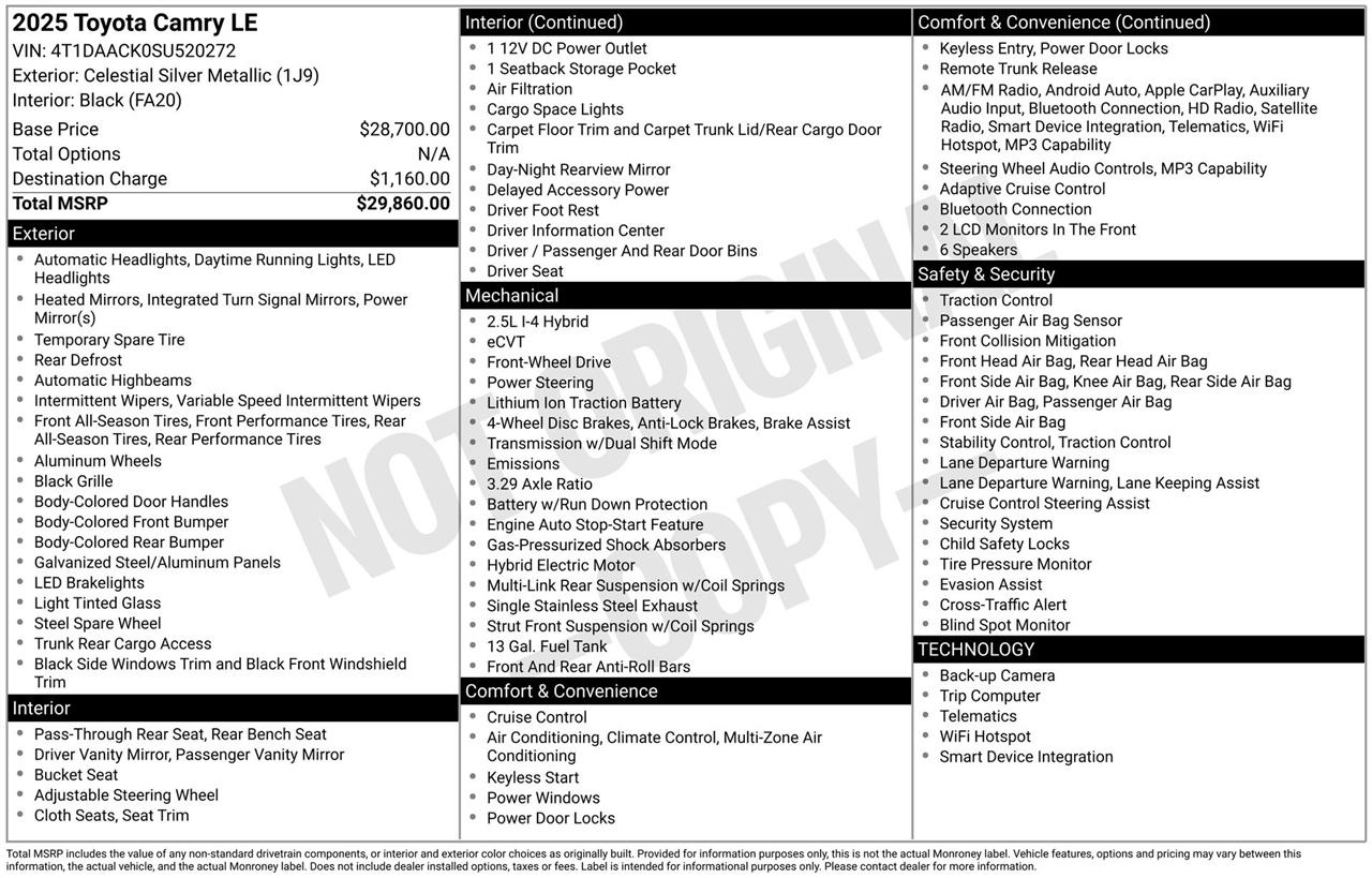 Toyota Camry Hybrid XLE 2025