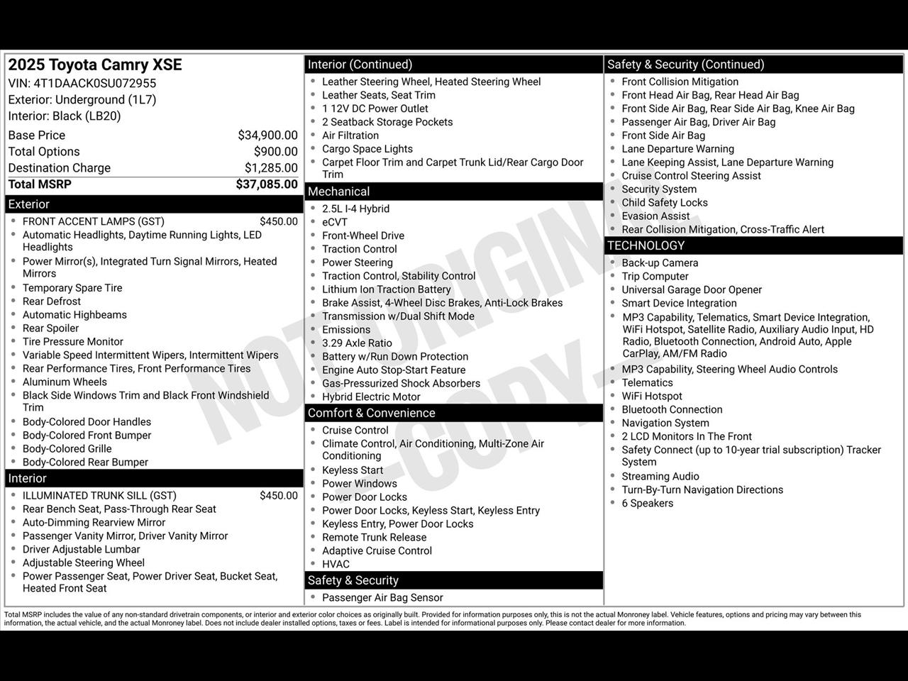 Toyota Camry Hybrid XLE 2025