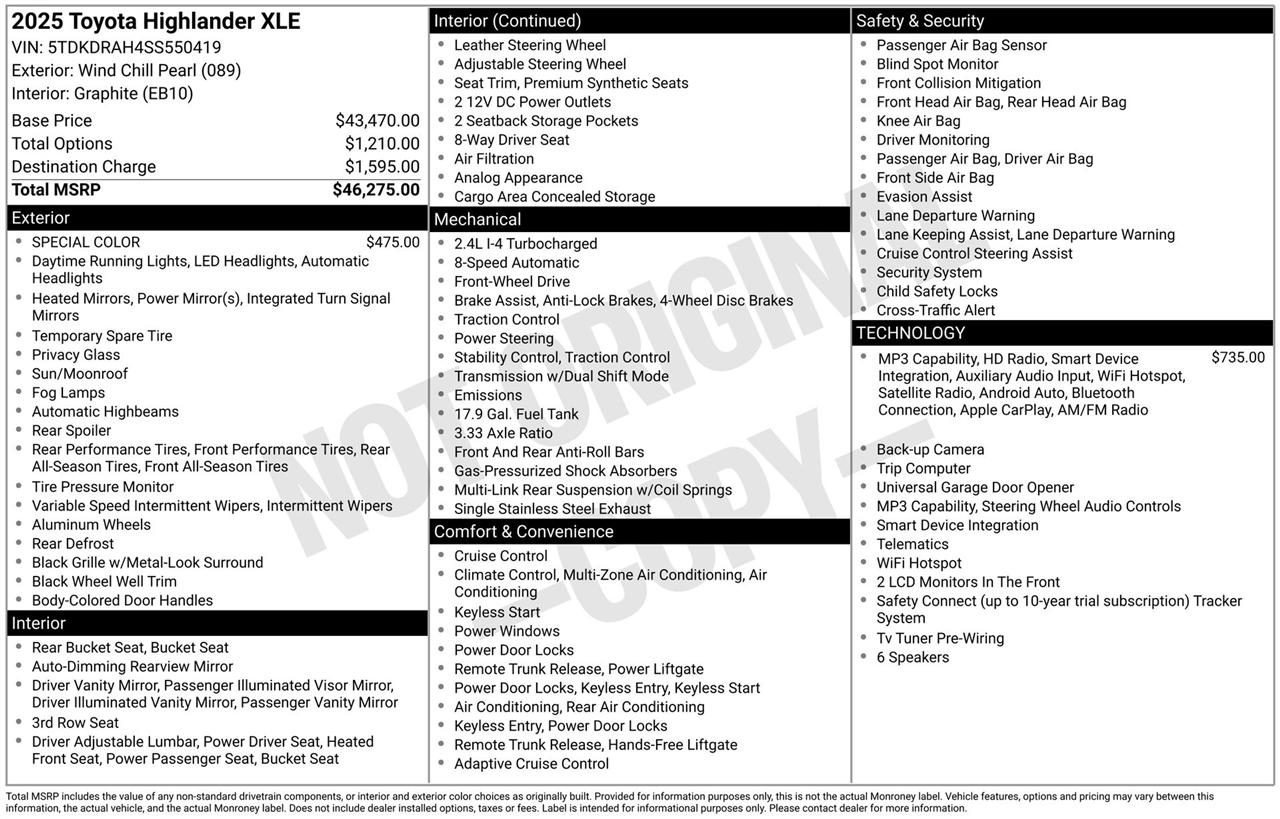 Toyota Highlander XLE 2025