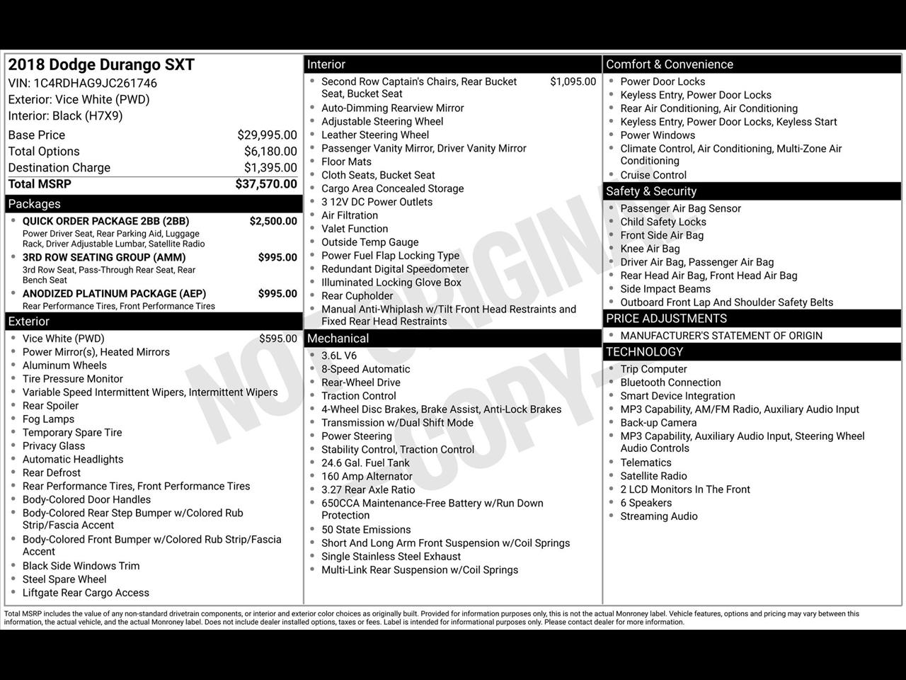 Dodge Durango SXT RWD 2018