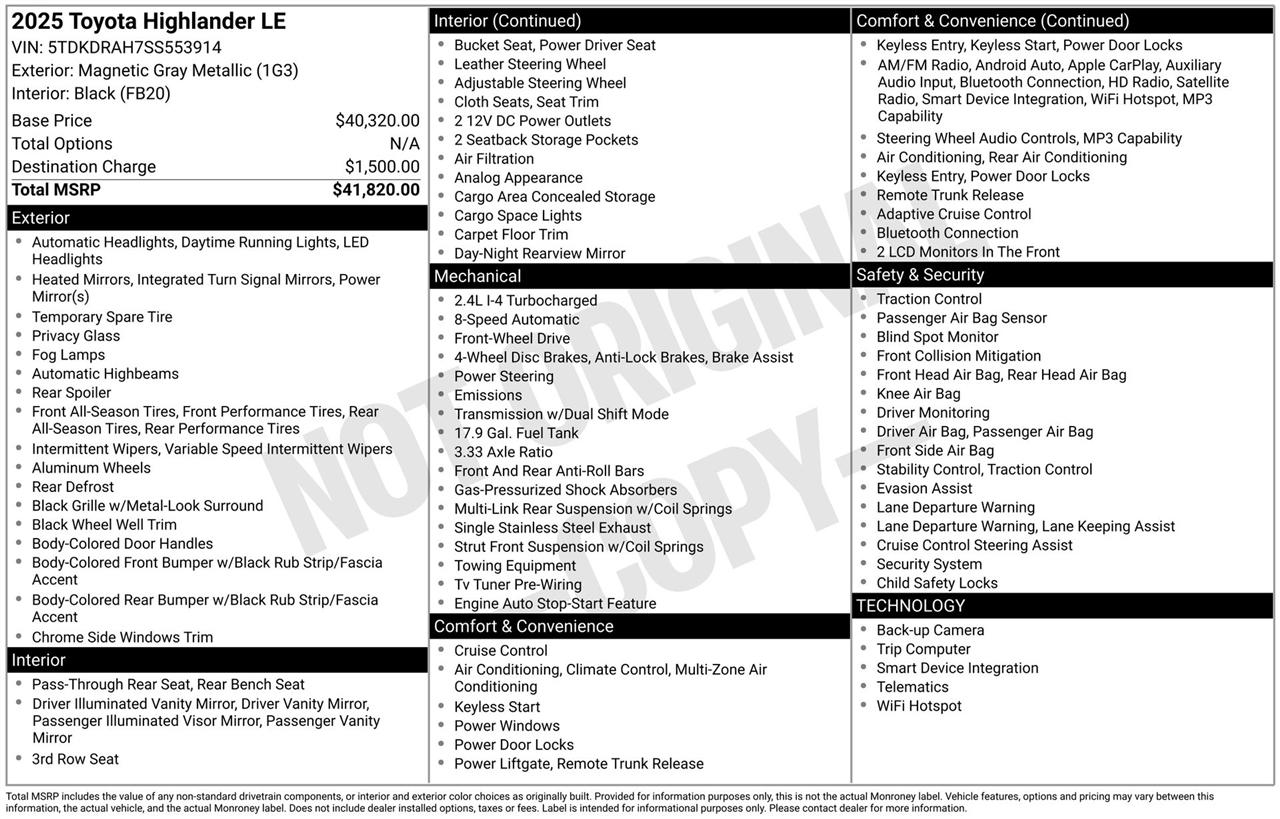 Toyota Highlander XLE 2025
