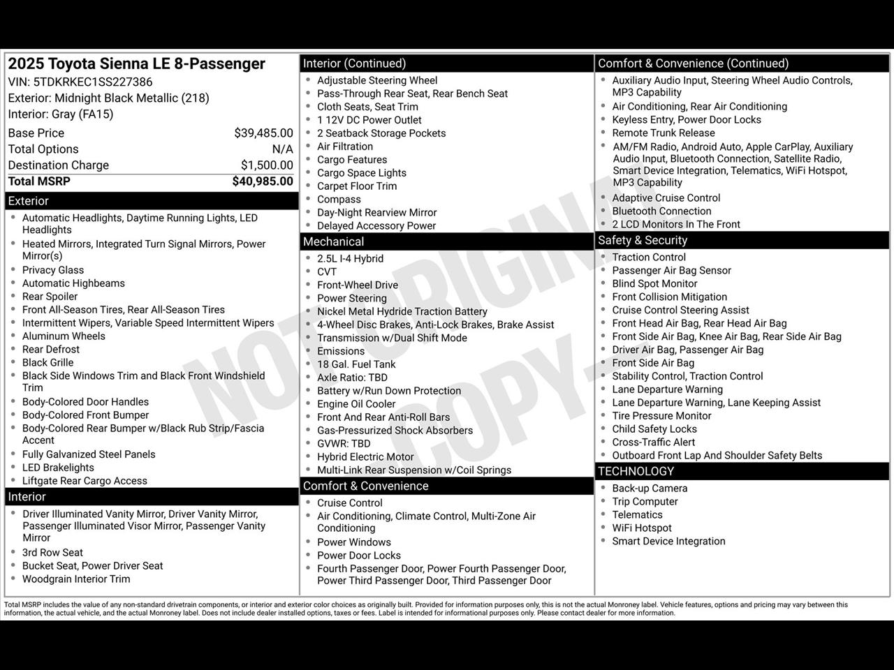 Toyota Sienna LE 8-Passenger 2025