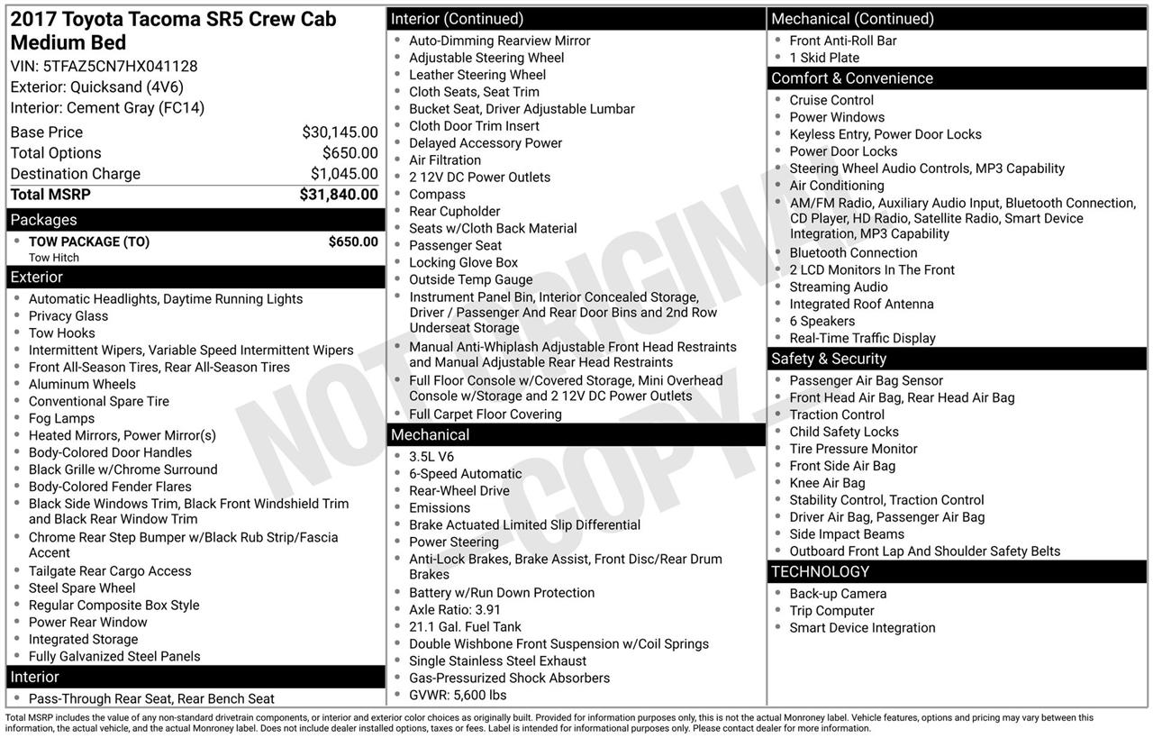 Toyota Tacoma SR5 Double Cab Long Bed V6 6AT 2WD 2017