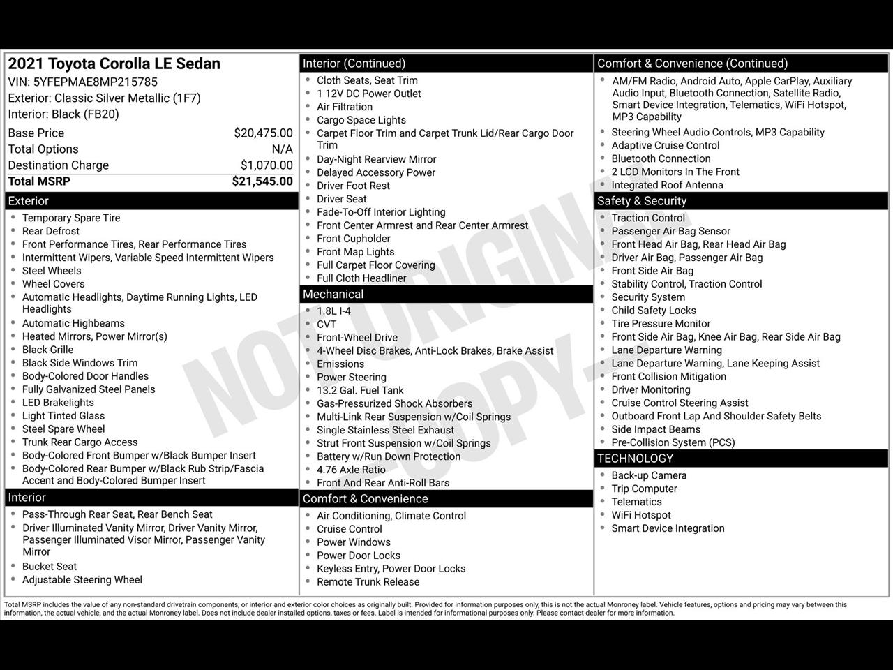 Toyota Corolla LE 2021