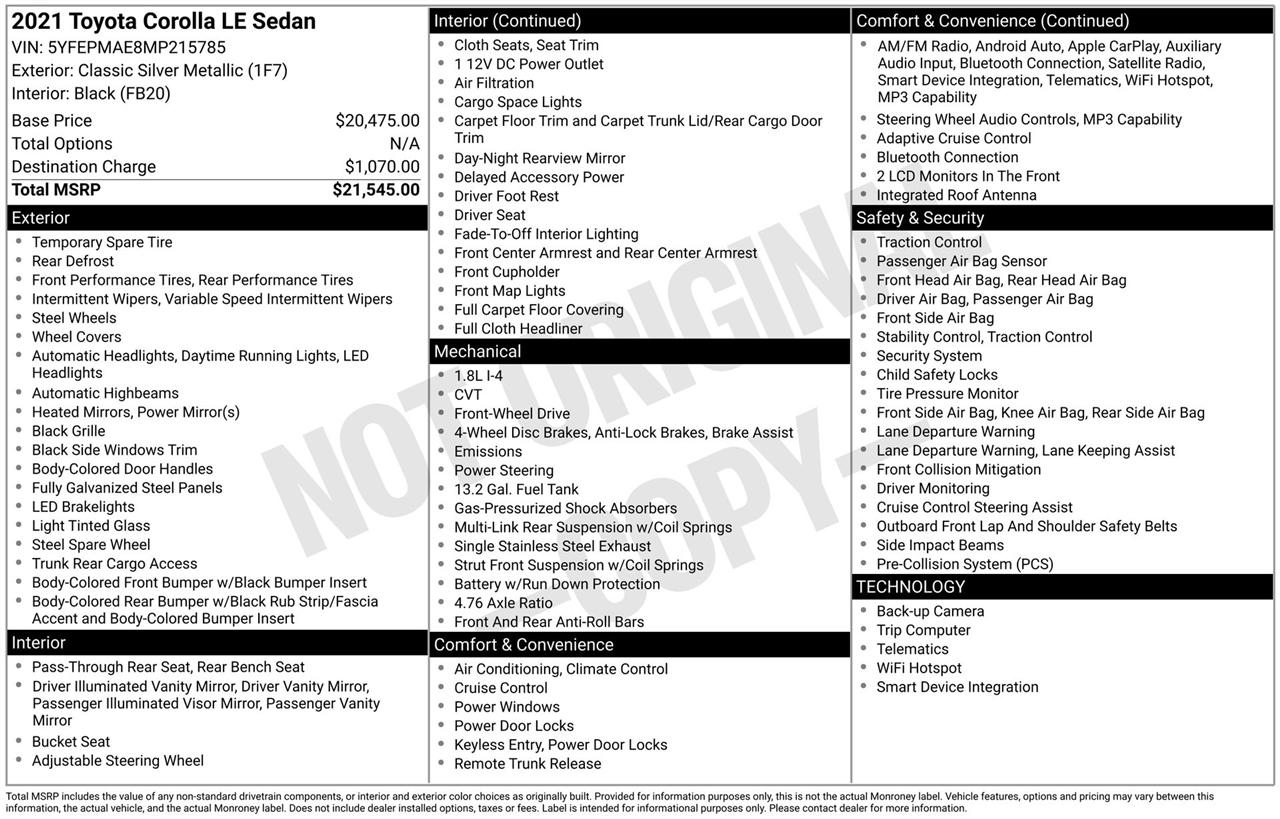 Toyota Corolla LE 2021