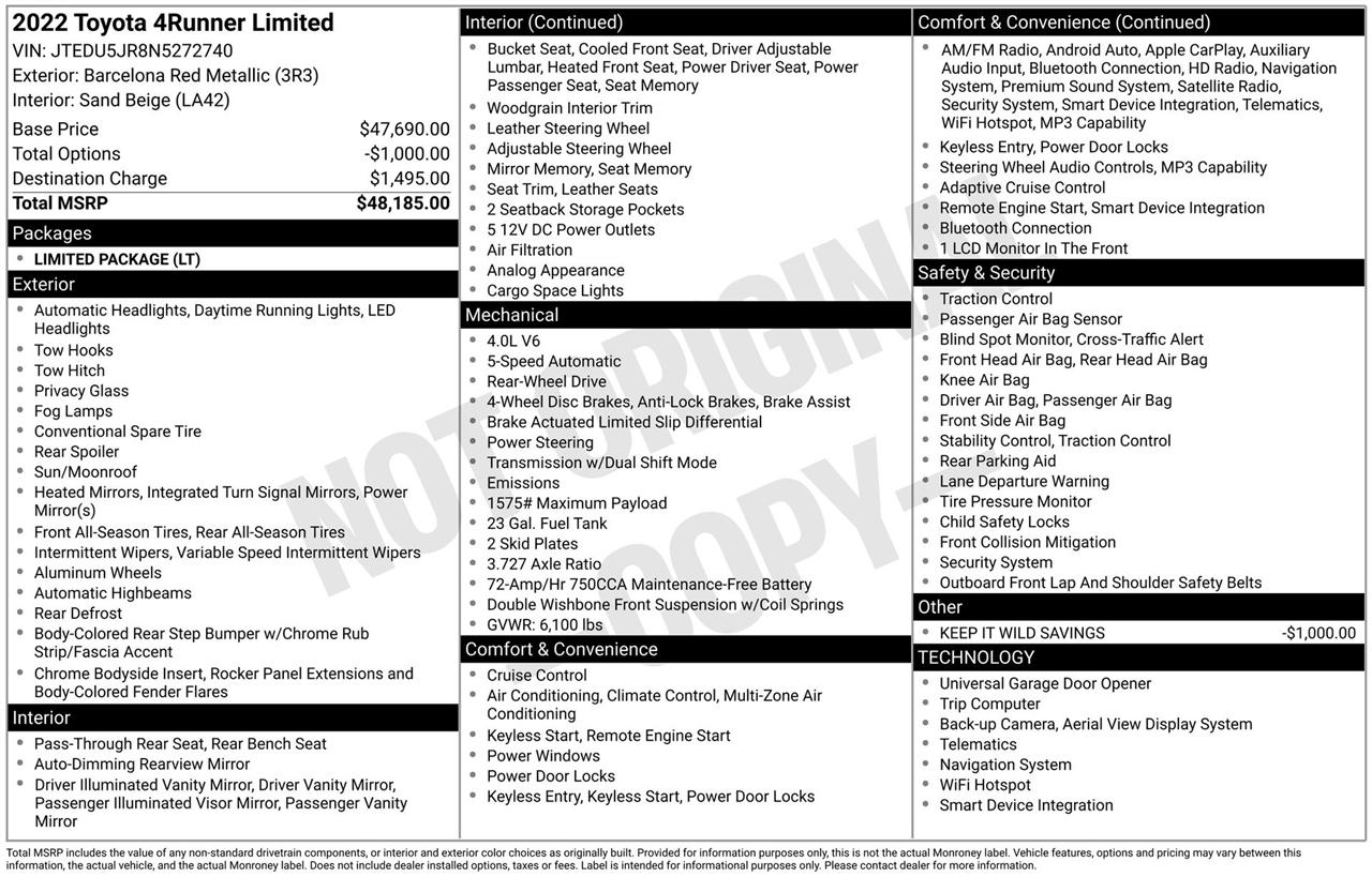 Toyota 4Runner Limited 2WD 2022