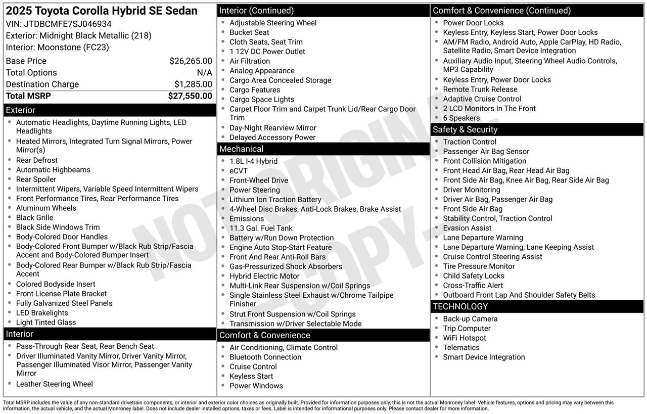 Toyota Corolla Hybrid SE 2025