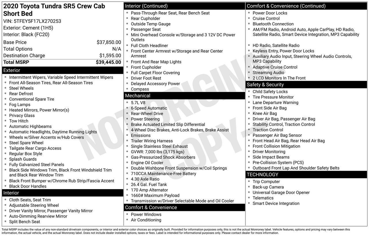 Toyota Tundra SR5 5.7L V8 CrewMax 2WD 2020