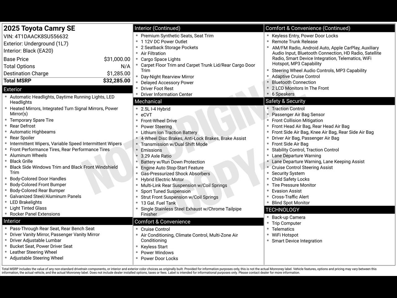 Toyota Camry Hybrid XLE 2025