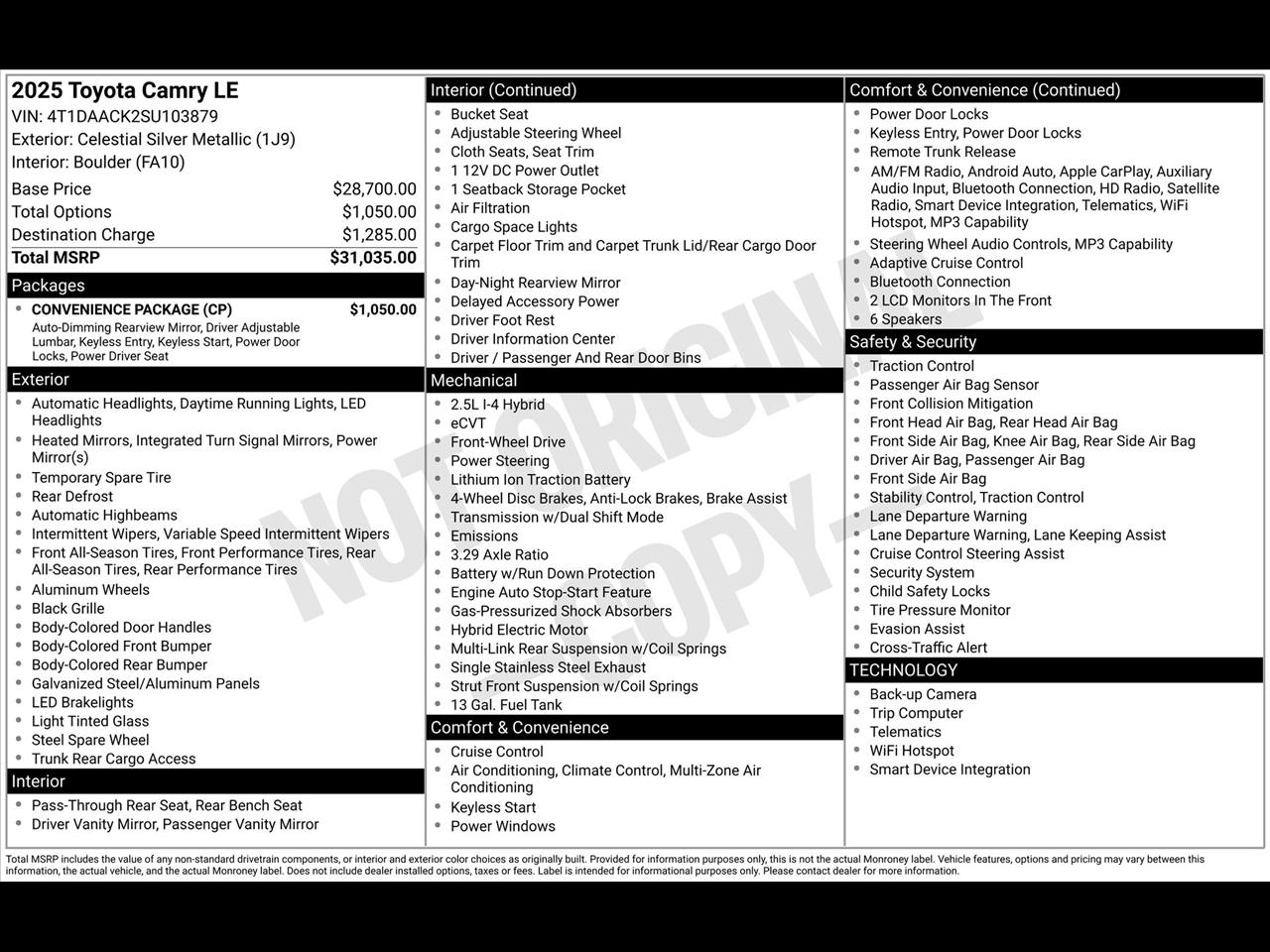 Toyota Camry Hybrid XLE 2025