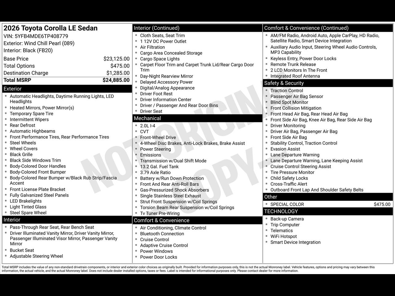 Toyota Corolla LE 2026