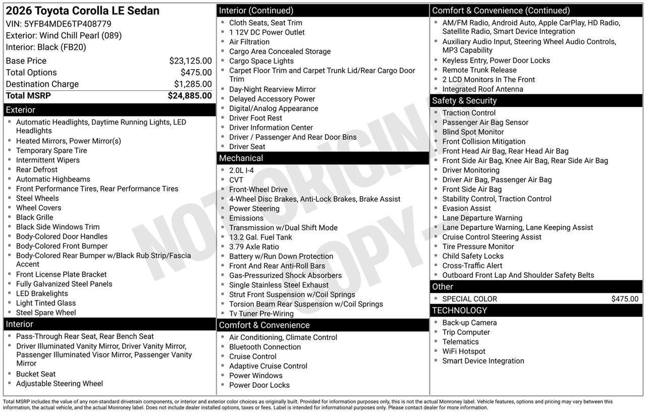 Toyota Corolla LE 2026