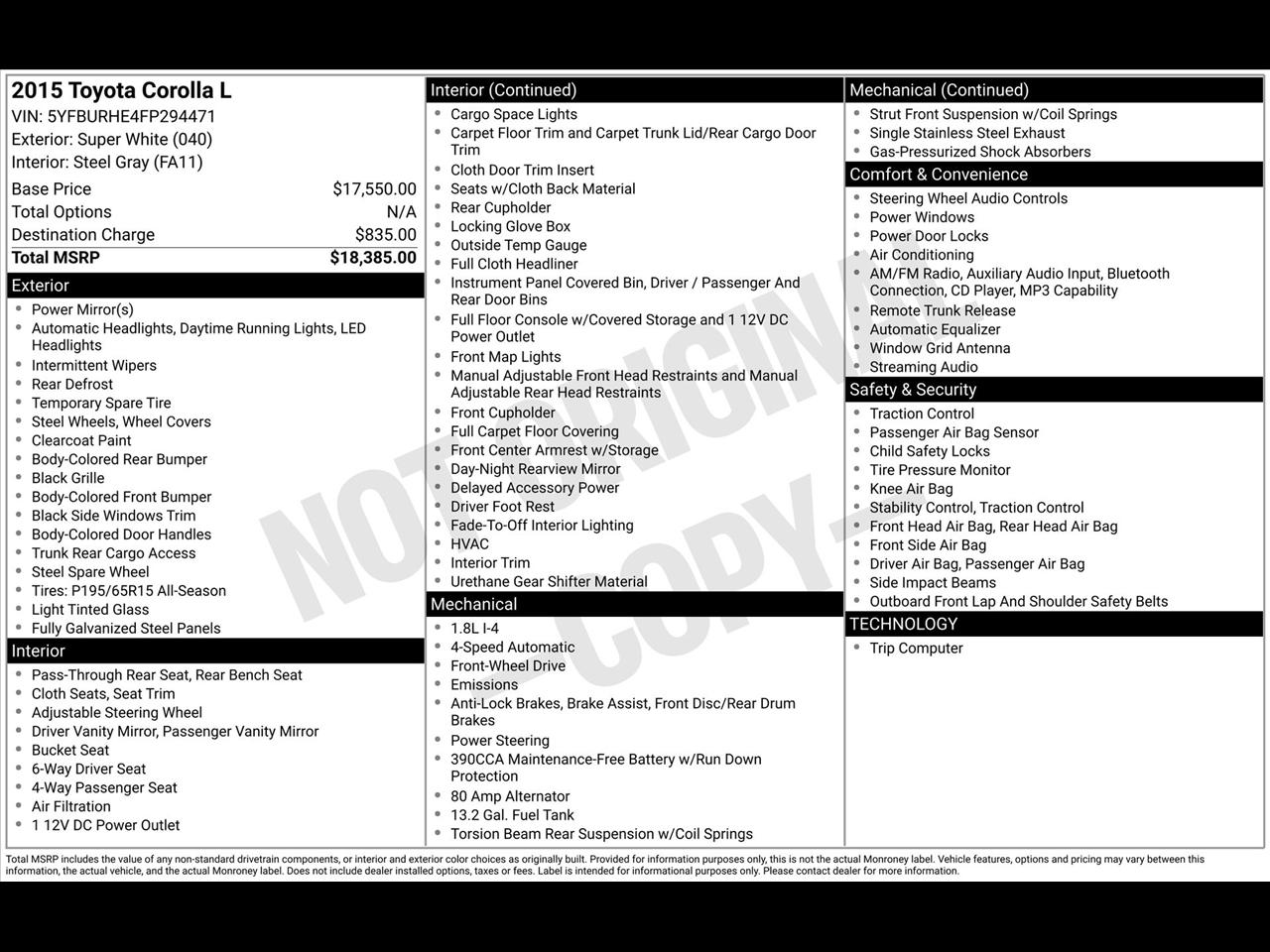 Toyota Corolla LE CVT 2015