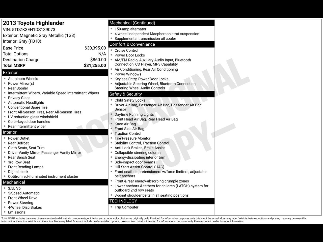 Toyota Highlander Base 2WD V6 2013