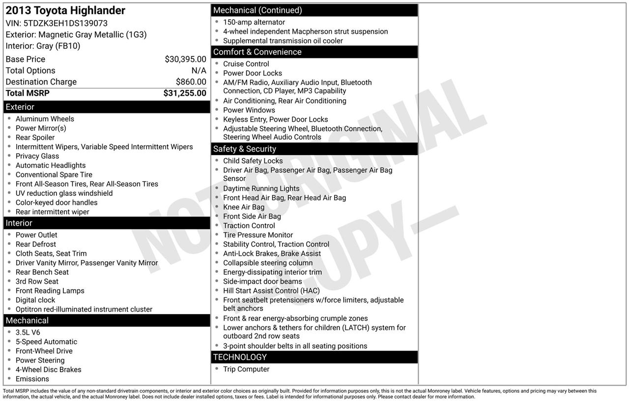 Toyota Highlander Base 2WD V6 2013