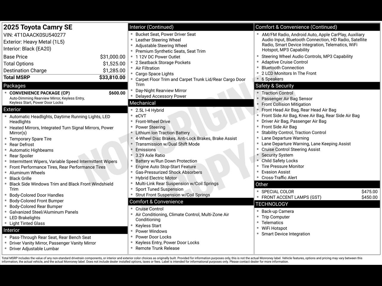 Toyota Camry Hybrid XLE 2025