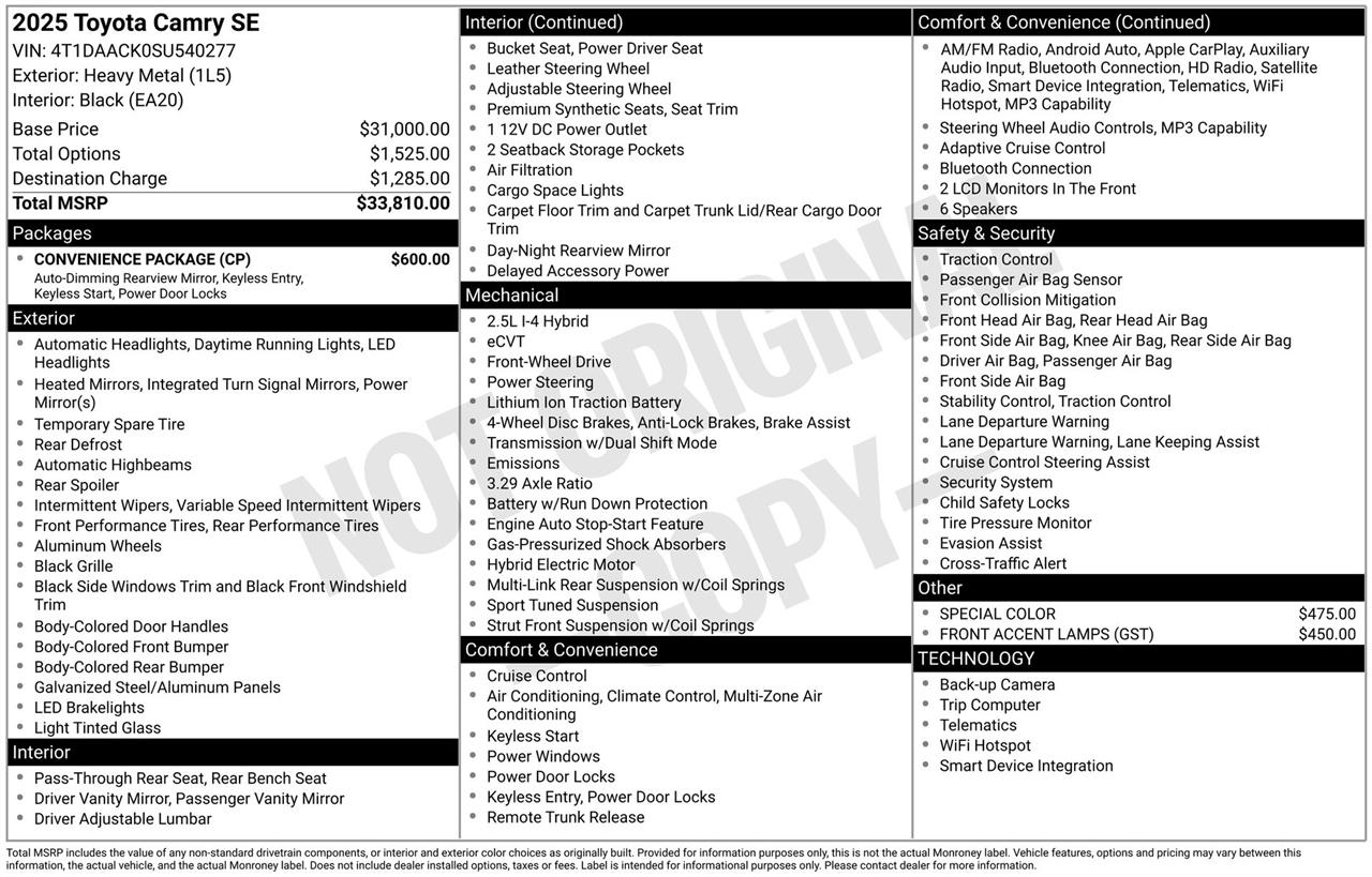 Toyota Camry Hybrid XLE 2025