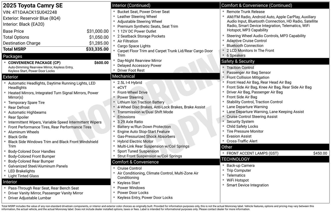 Toyota Camry Hybrid XLE 2025