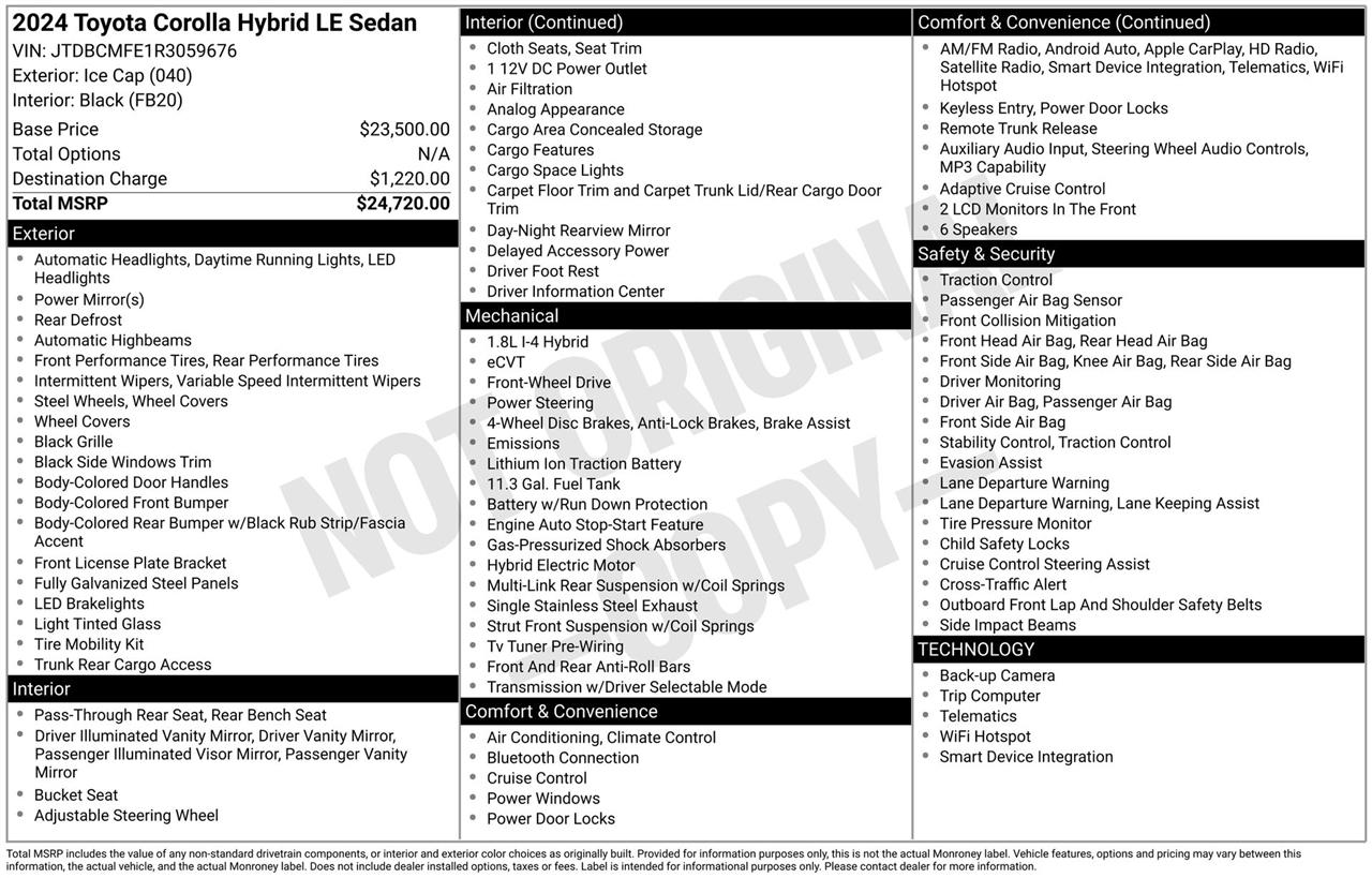 Toyota Corolla Hybrid LE 2024