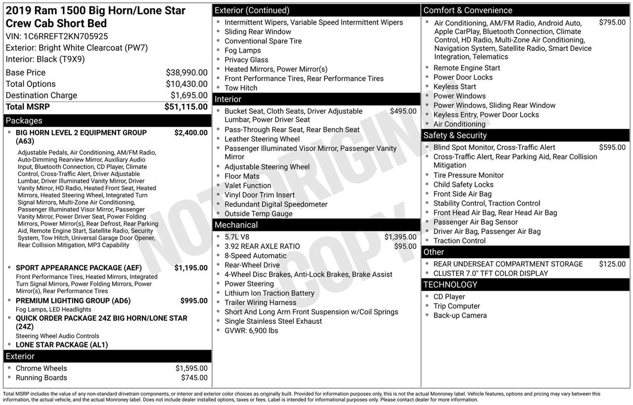 RAM 1500 Big Horn Crew Cab SWB 2WD 2019