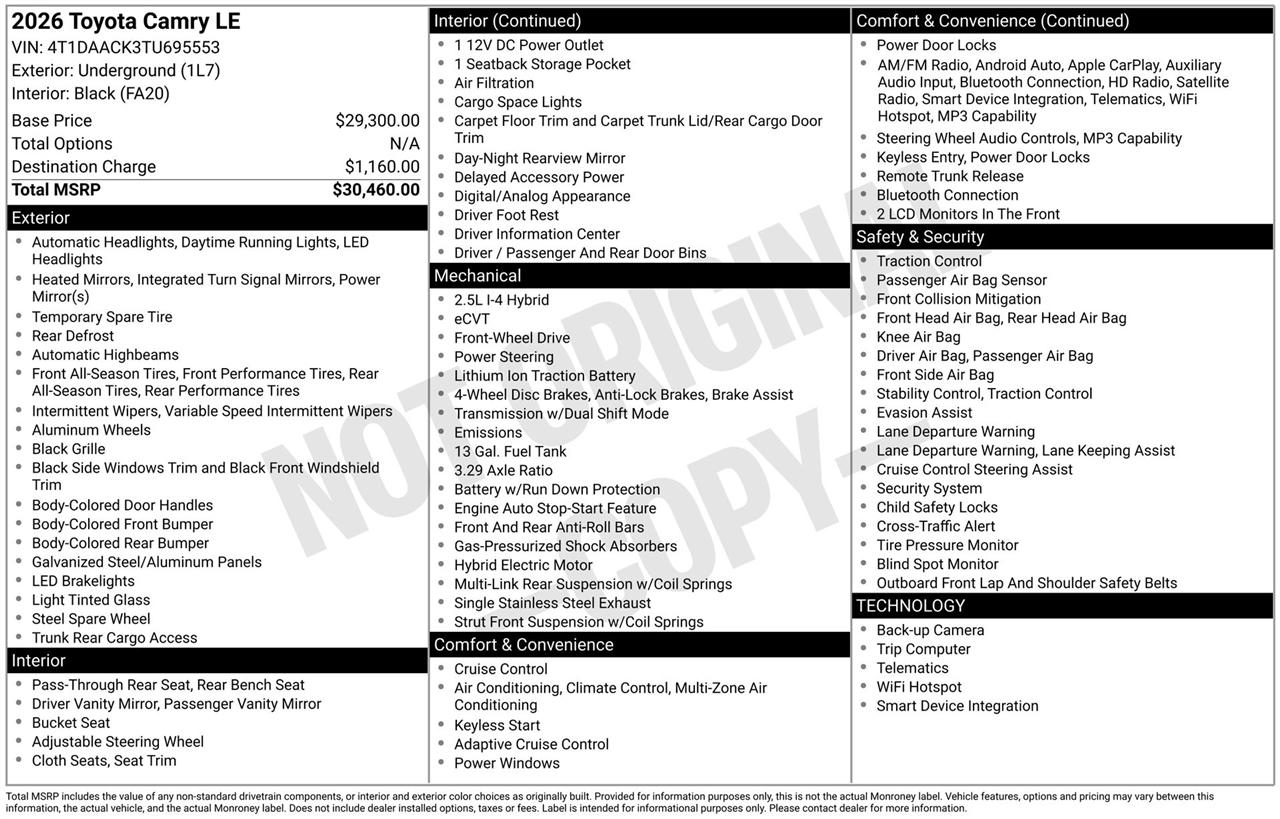 Toyota Camry Hybrid XLE 2026