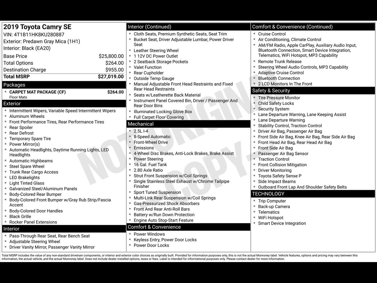 Toyota Camry SE 2019