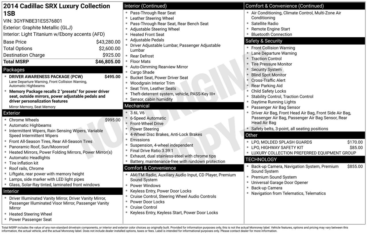 Cadillac SRX Luxury Collection FWD 2014