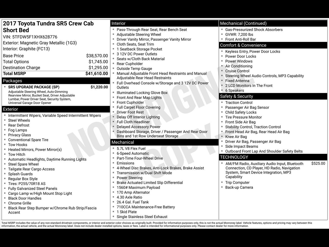 Toyota Tundra SR5 5.7L V8 FFV CrewMax 4WD 2017