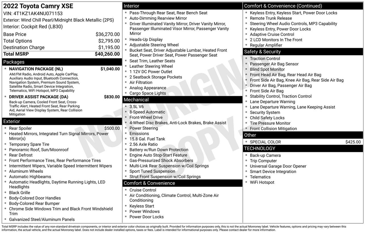 Toyota Camry XSE V6 2022