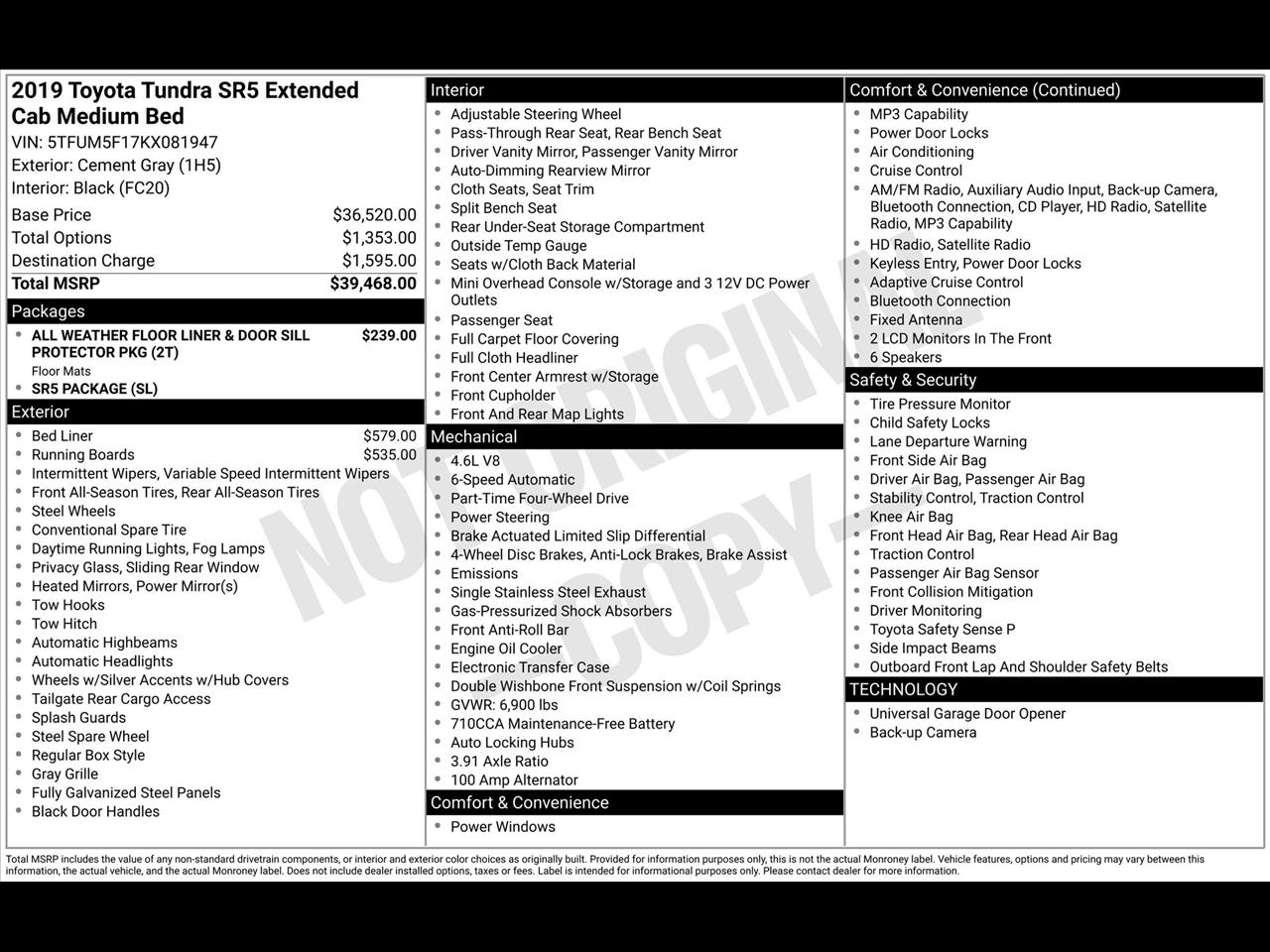 Toyota Tundra SR5 4.6L V8 Double Cab 4WD 2019