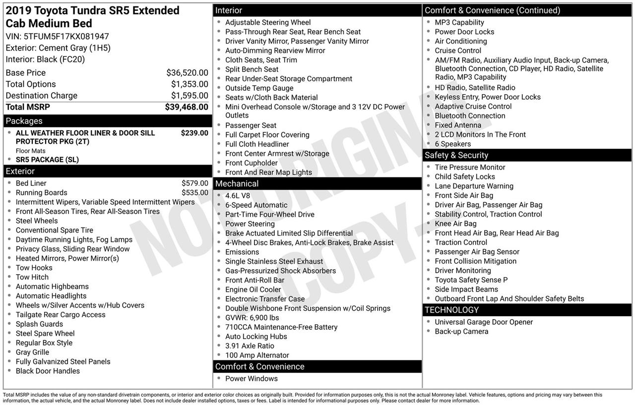 Toyota Tundra SR5 4.6L V8 Double Cab 4WD 2019