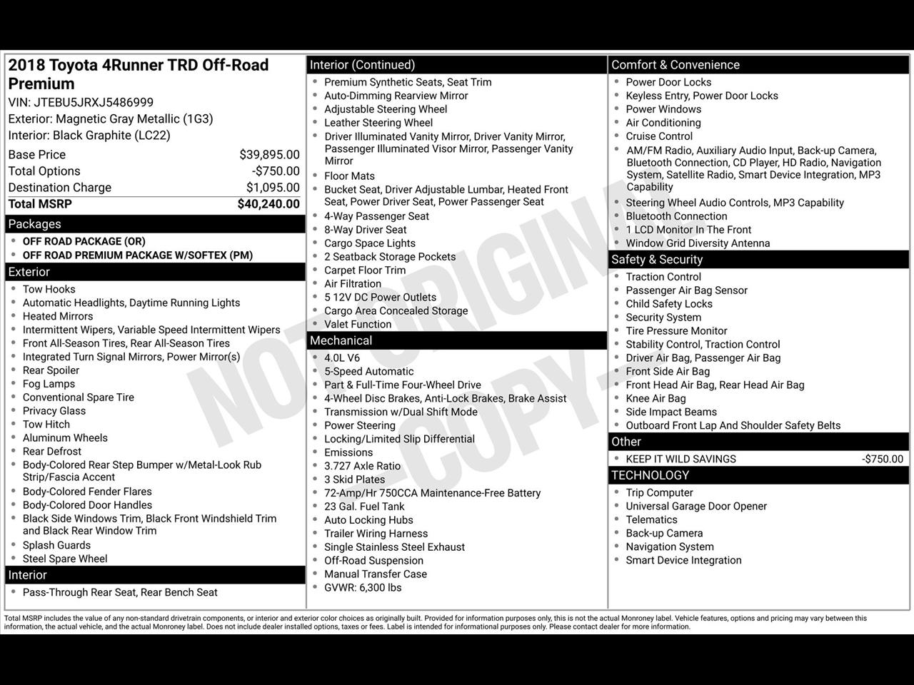 Toyota 4Runner Trail 4WD 2018