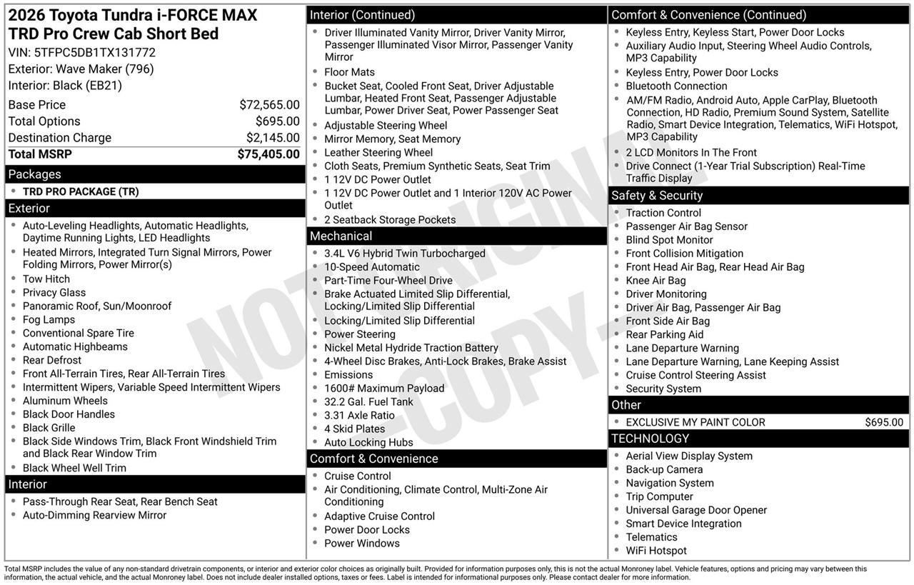 Toyota Tundra TRD PRO CrewMax 4WD Hybrid 2026