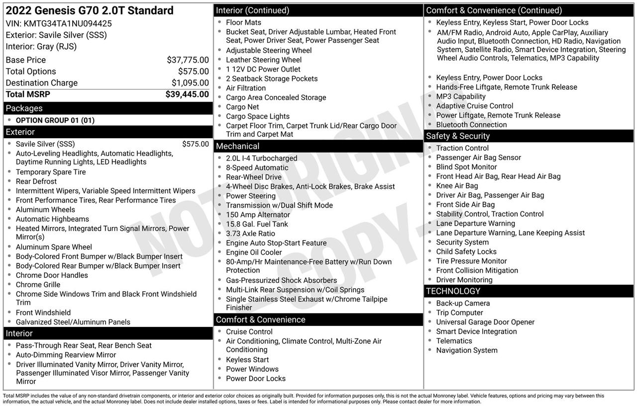 Genesis G70 2.0T 2022