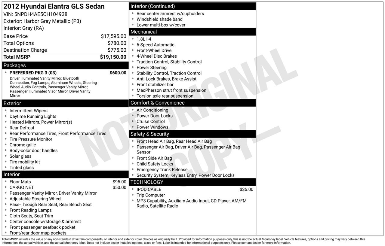 Hyundai Elantra GLS A/T 2012