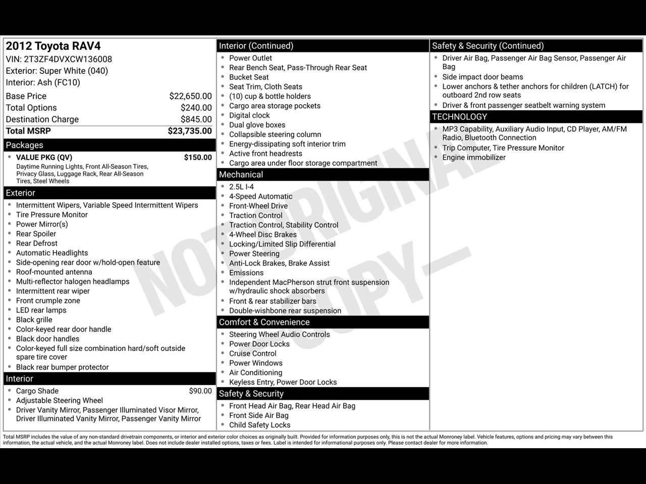 Toyota RAV4 Base I4 2WD 2012