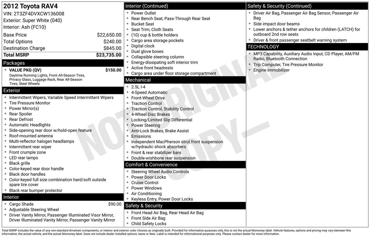 Toyota RAV4 Base I4 2WD 2012
