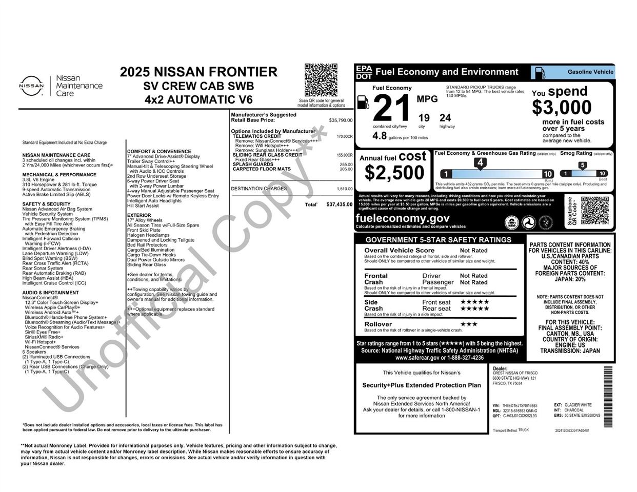Nissan Frontier SV Crew Cab 2WD 2025