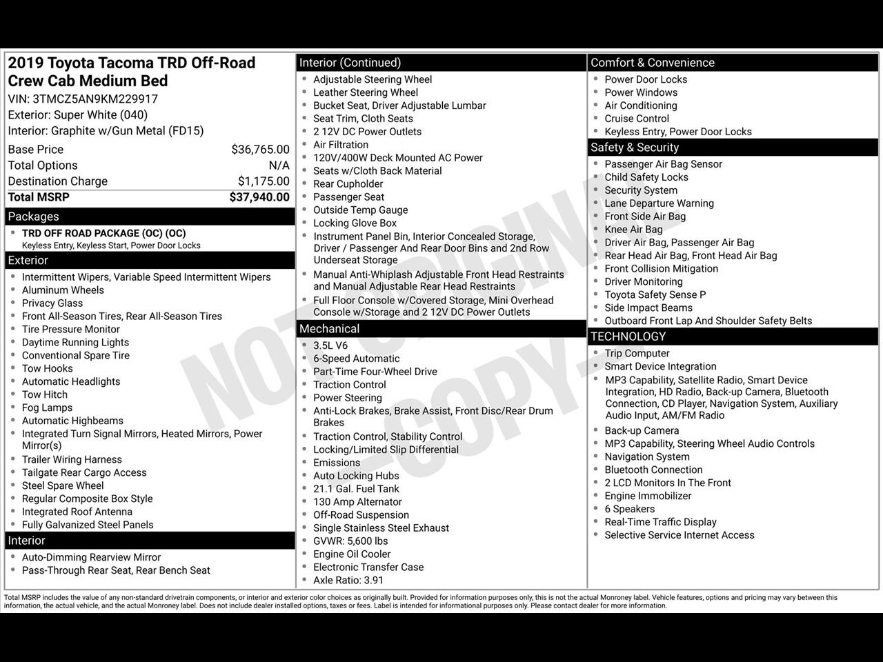 Toyota Tacoma SR5 Double Cab Long Bed V6 6AT 4WD 2019
