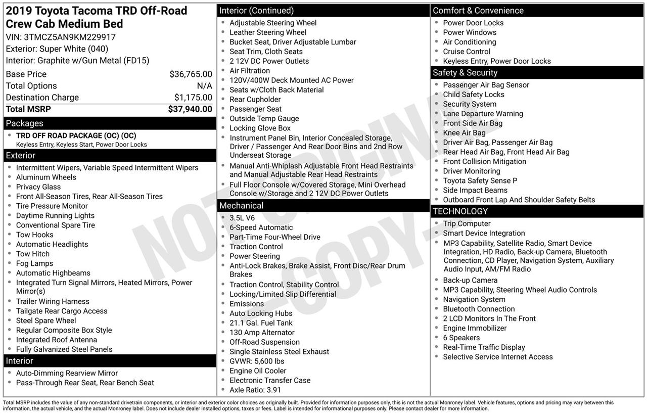 Toyota Tacoma SR5 Double Cab Long Bed V6 6AT 4WD 2019