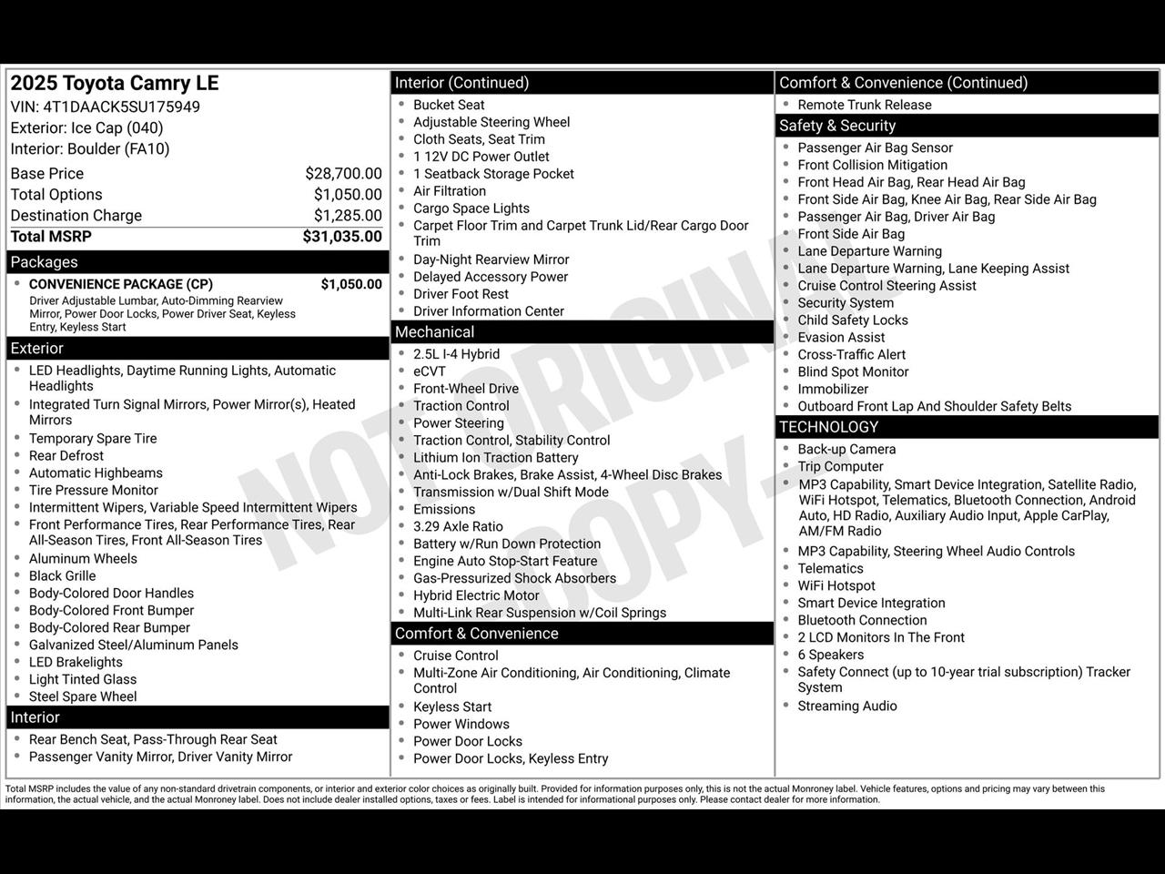Toyota Camry Hybrid XLE 2025