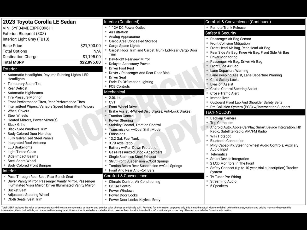 Toyota Corolla LE 2023