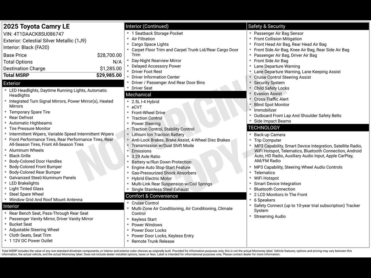 Toyota Camry Hybrid XLE 2025